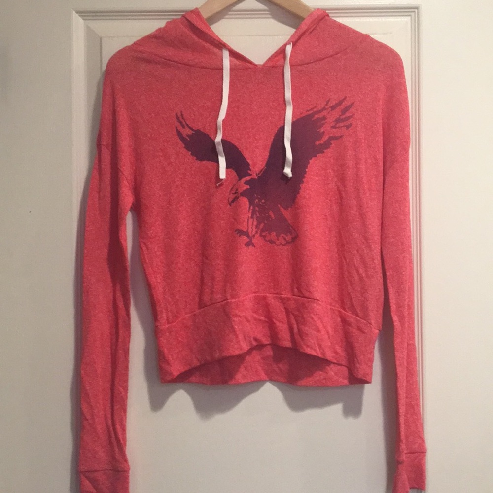 american eagle red thin hoodie